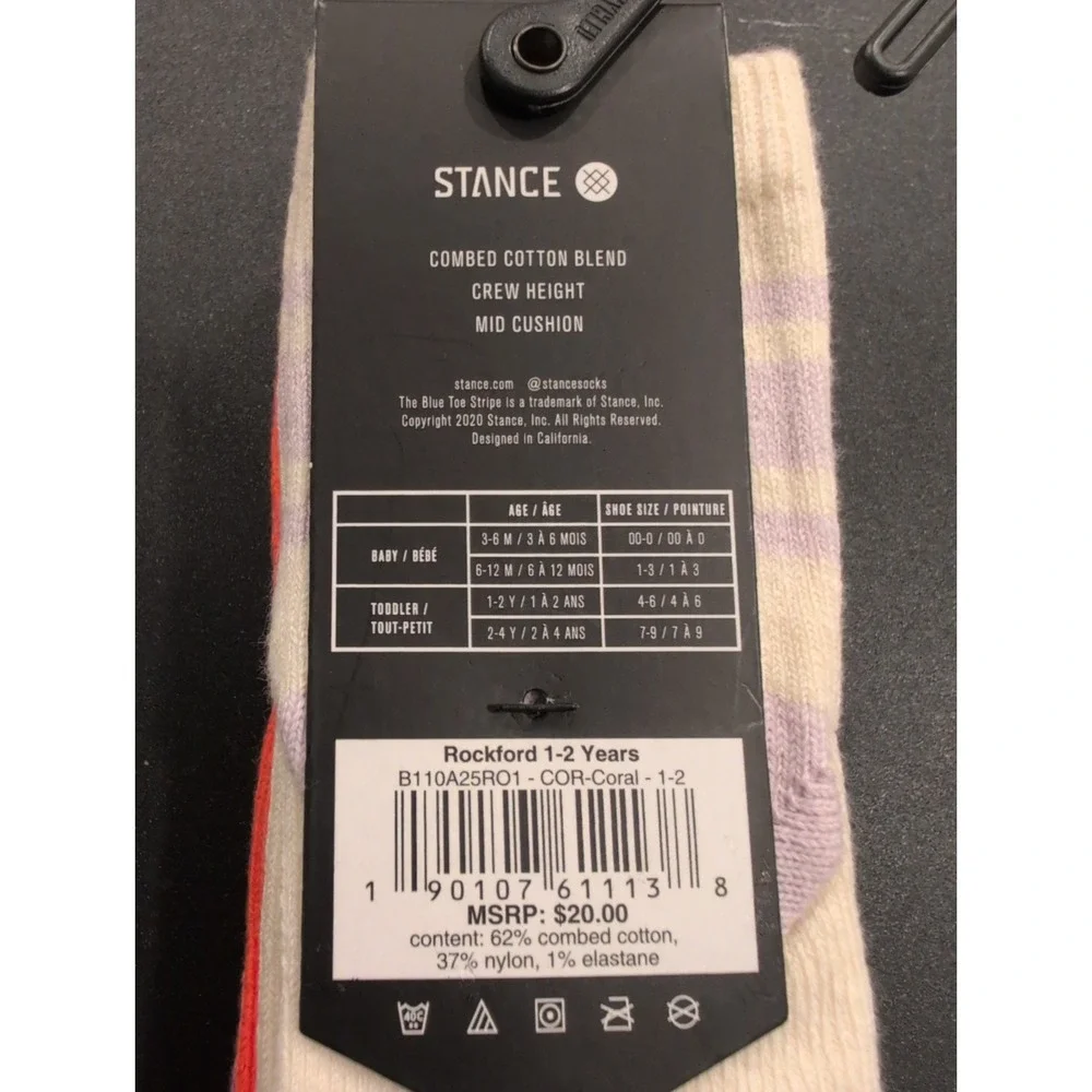 Stance Toddler Socks-Rockford Crew Casual 1-2 Years 3 Pair Pack